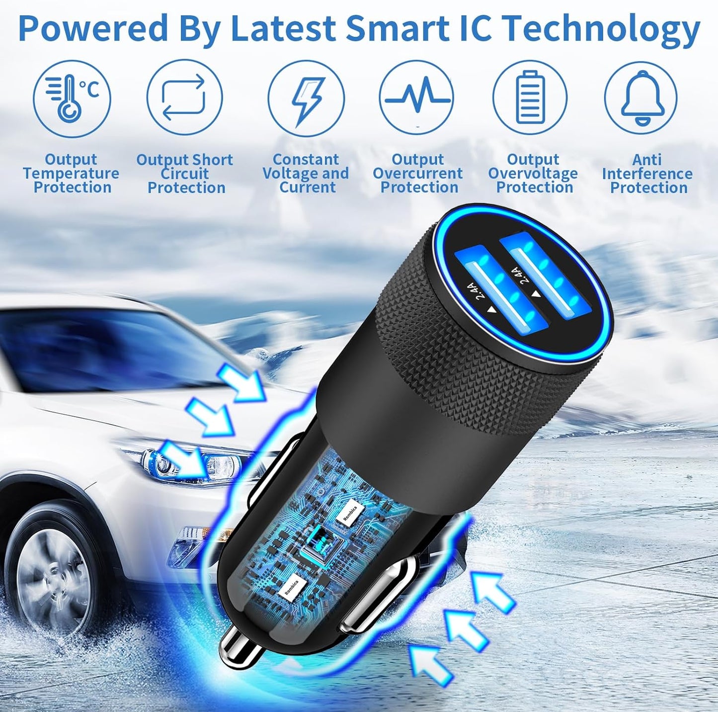 Încărcător auto rapid USB, special pentru Iphone.
