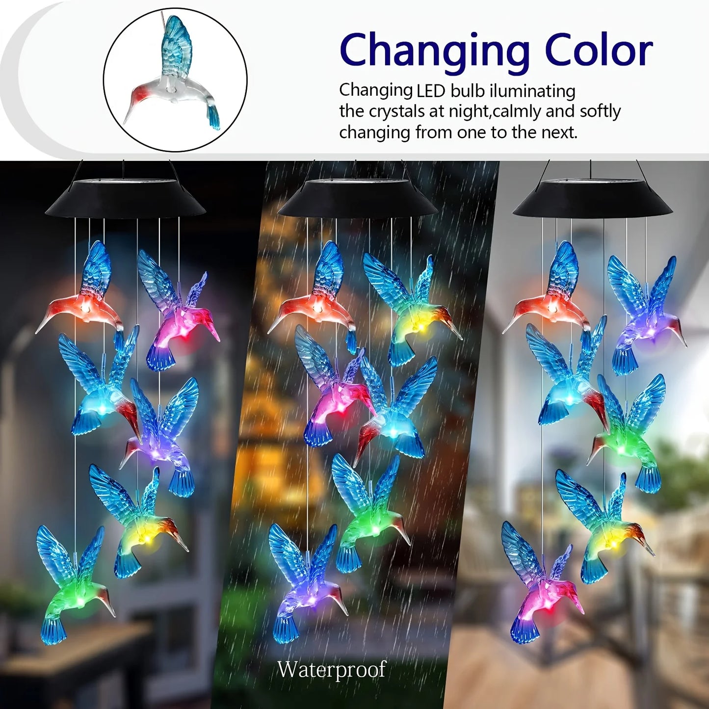 Brighten Your Garden with a Stunning Solar Blue Hummingbird Wind Chime Light! 🌼✨