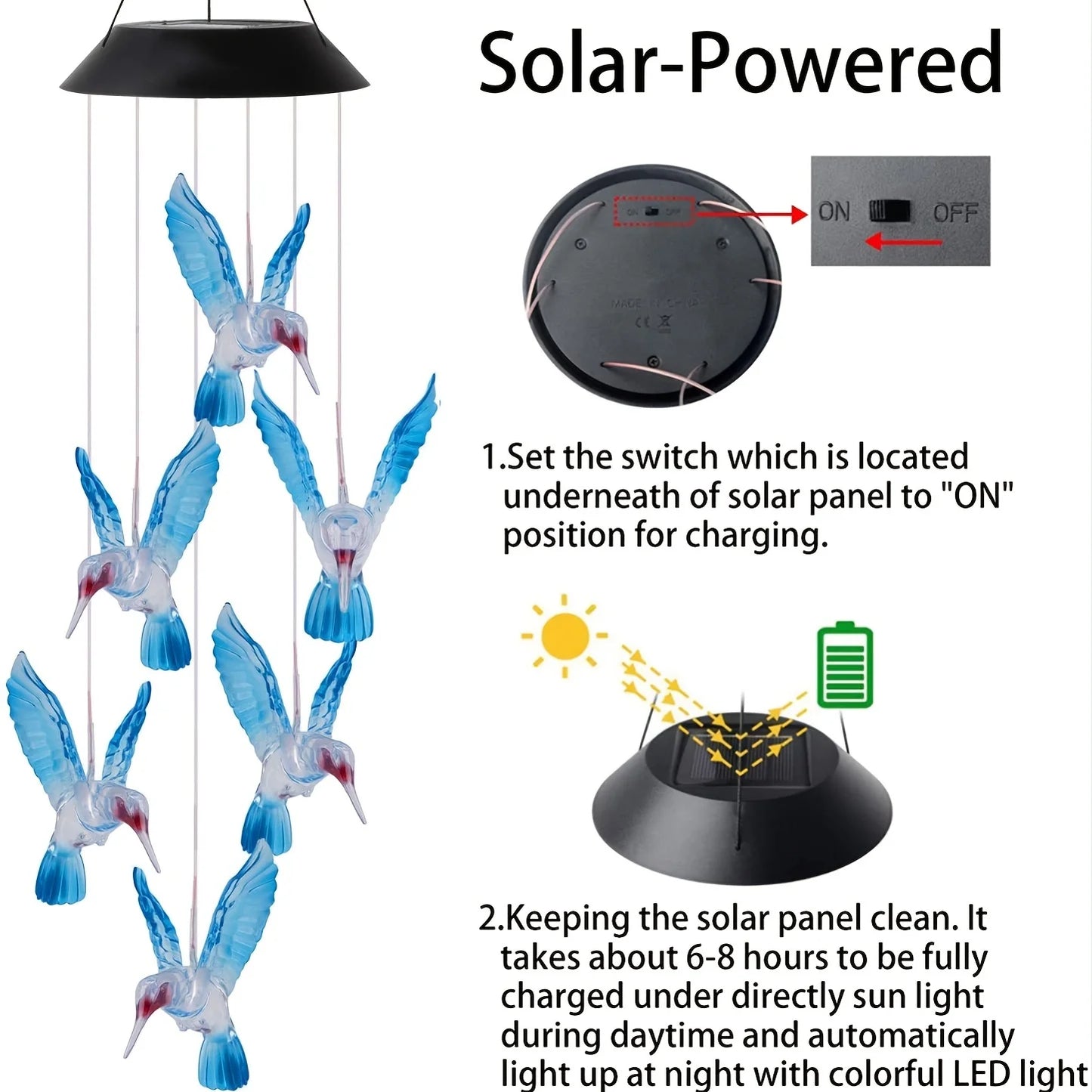 Brighten Your Garden with a Stunning Solar Blue Hummingbird Wind Chime Light! 🌼✨