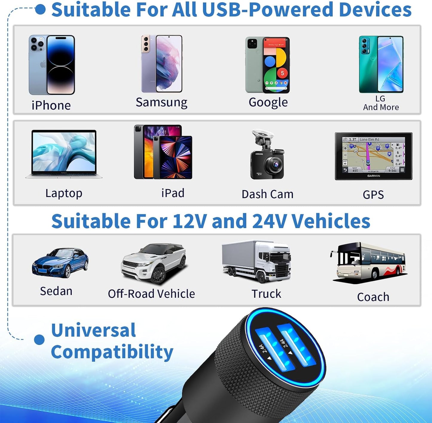 Încărcător auto rapid USB, special pentru Iphone.