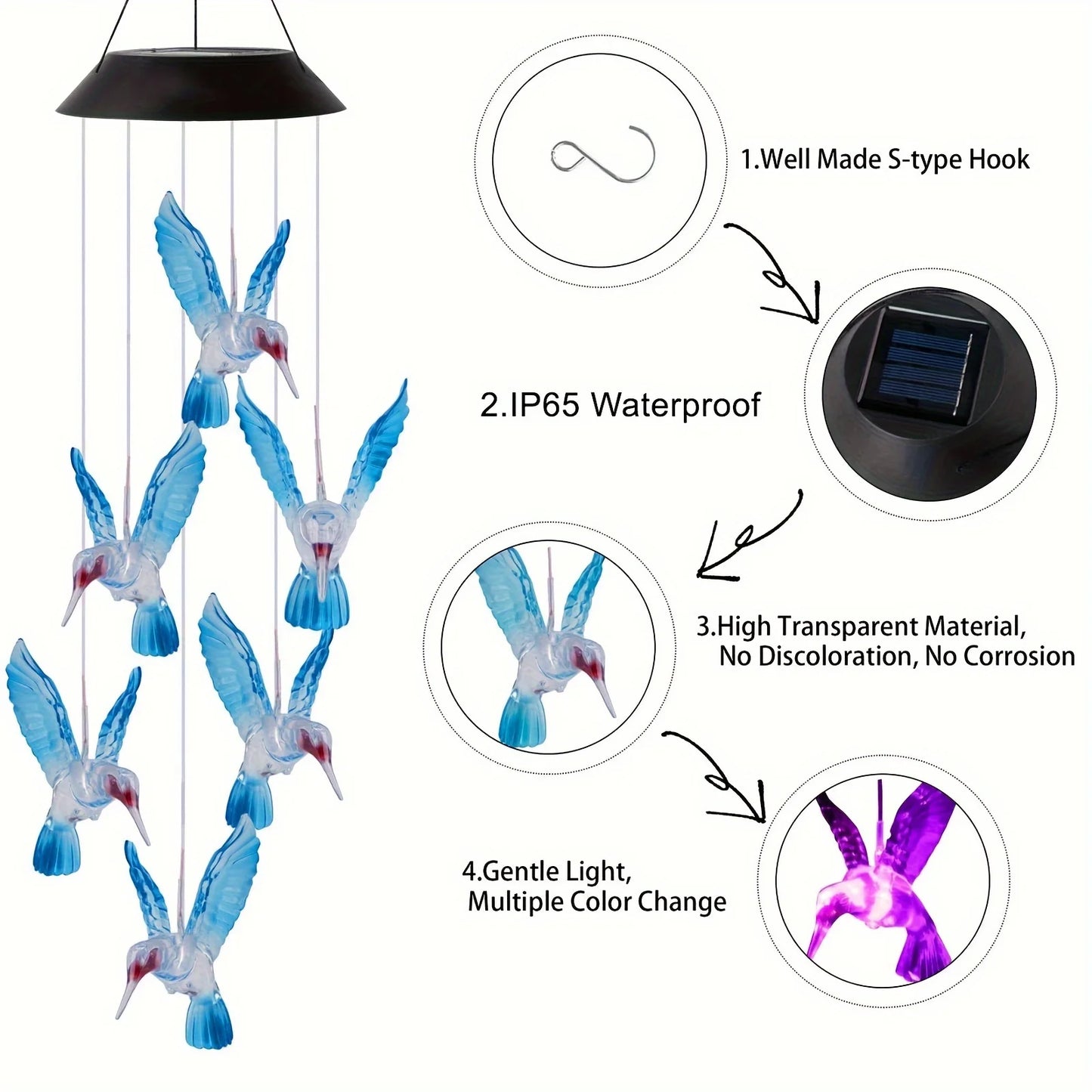 Brighten Your Garden with a Stunning Solar Blue Hummingbird Wind Chime Light! 🌼✨