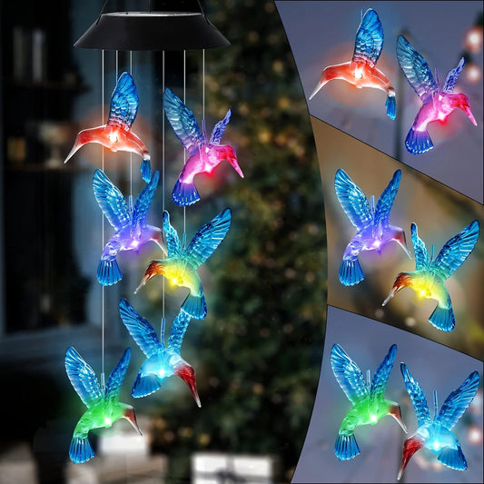 Brighten Your Garden with a Stunning Solar Blue Hummingbird Wind Chime Light! 🌼✨