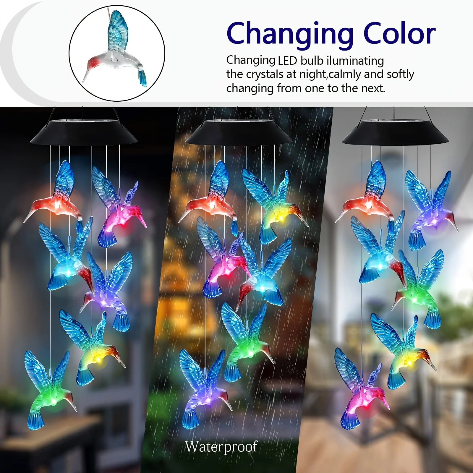 Brighten Your Garden with a Stunning Solar Blue Hummingbird Wind Chime Light! 🌼✨