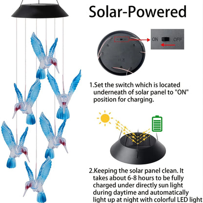 Brighten Your Garden with a Stunning Solar Blue Hummingbird Wind Chime Light! 🌼✨