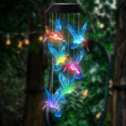 Brighten Your Garden with a Stunning Solar Blue Hummingbird Wind Chime Light! 🌼✨