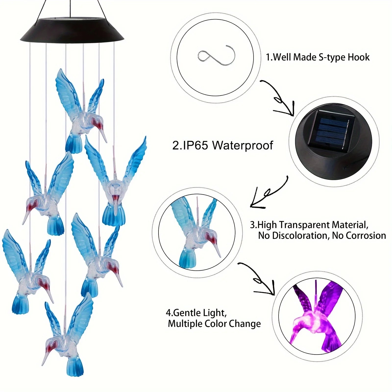 Brighten Your Garden with a Stunning Solar Blue Hummingbird Wind Chime Light! 🌼✨